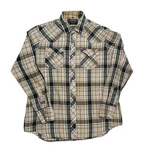 Border Town Vintage 90s Plaid Pearl Snap Western Shirt Long Sleeve Men's Large